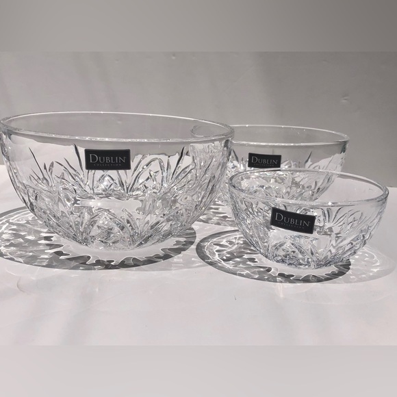 DUBLIN CRYSTAL BOWL SET  3 PIECES DIAMETER: 3 3/4, 5", 6", CRYSTAL COLLECTION - Picture 6 of 10